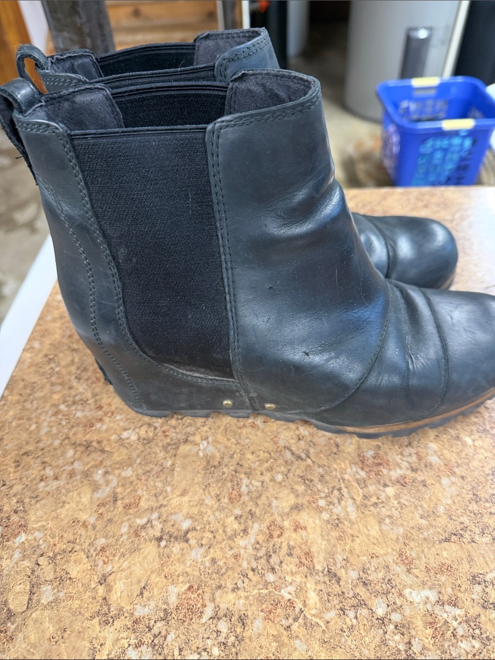 Sorel Black Women's Leather Ankle Wedge Boot
